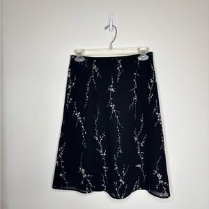 BN4 Talbots Black Chiffon Skirt White Botanical Print‎ A-line Lined Petite 6